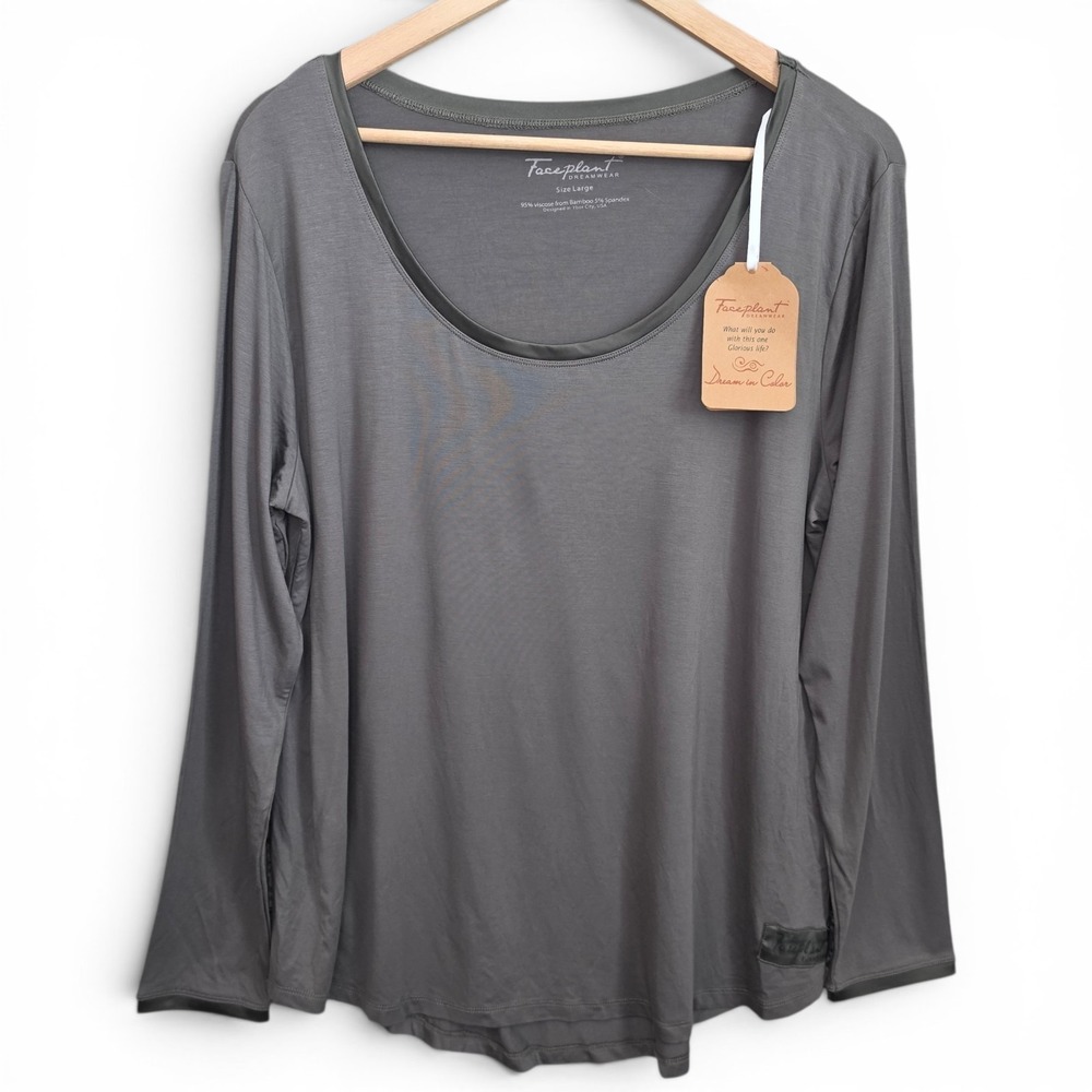 Faceplant Dreamwear Sleep Shirt Womens Large Gray Bamboo Blend Long Sleeve